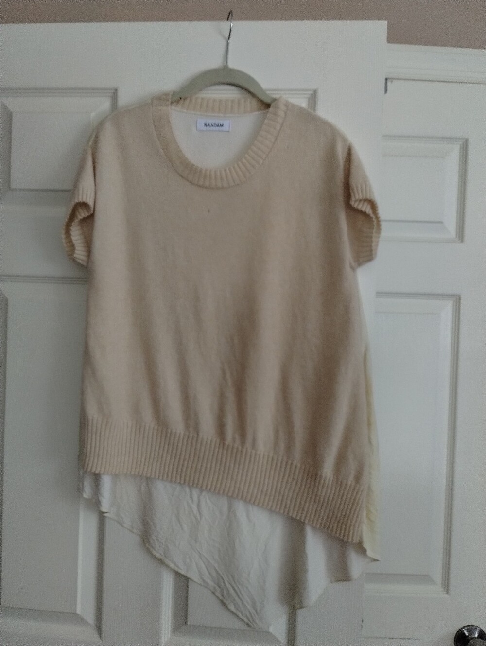 NAADAM Cream Short-Sleeve Layered Scoop Sweater Small